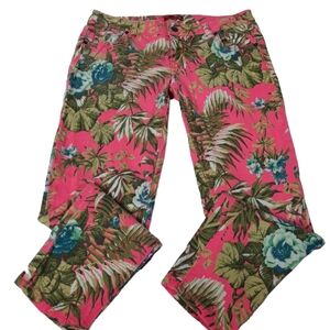 Bongo Pink Floral Palm Print Low Rise  Ankle/Crop Jean SZ 9